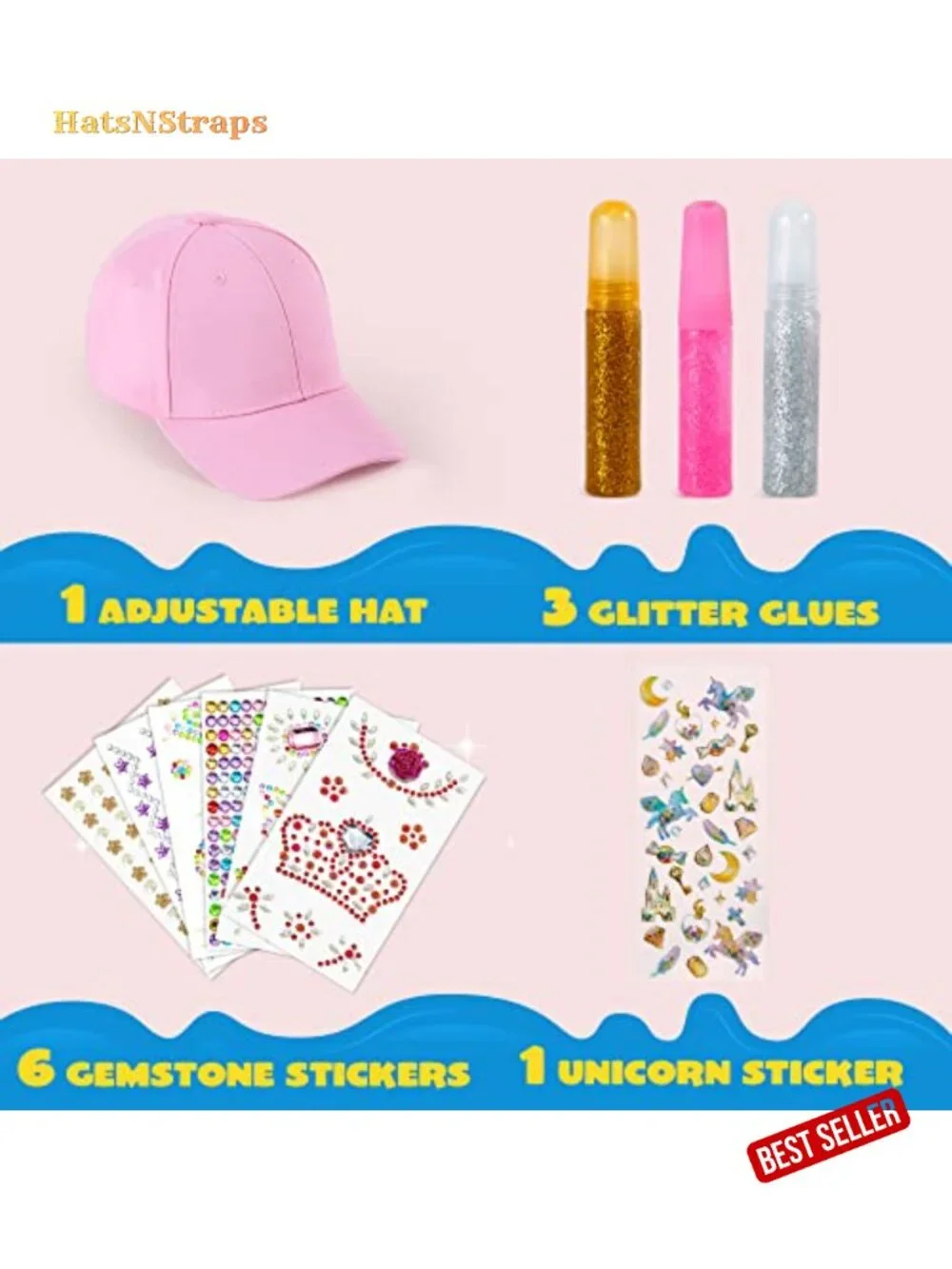 Decorate Your Own Baseball Cap with 7 Sheets Gems Stickers Art Craft Kit